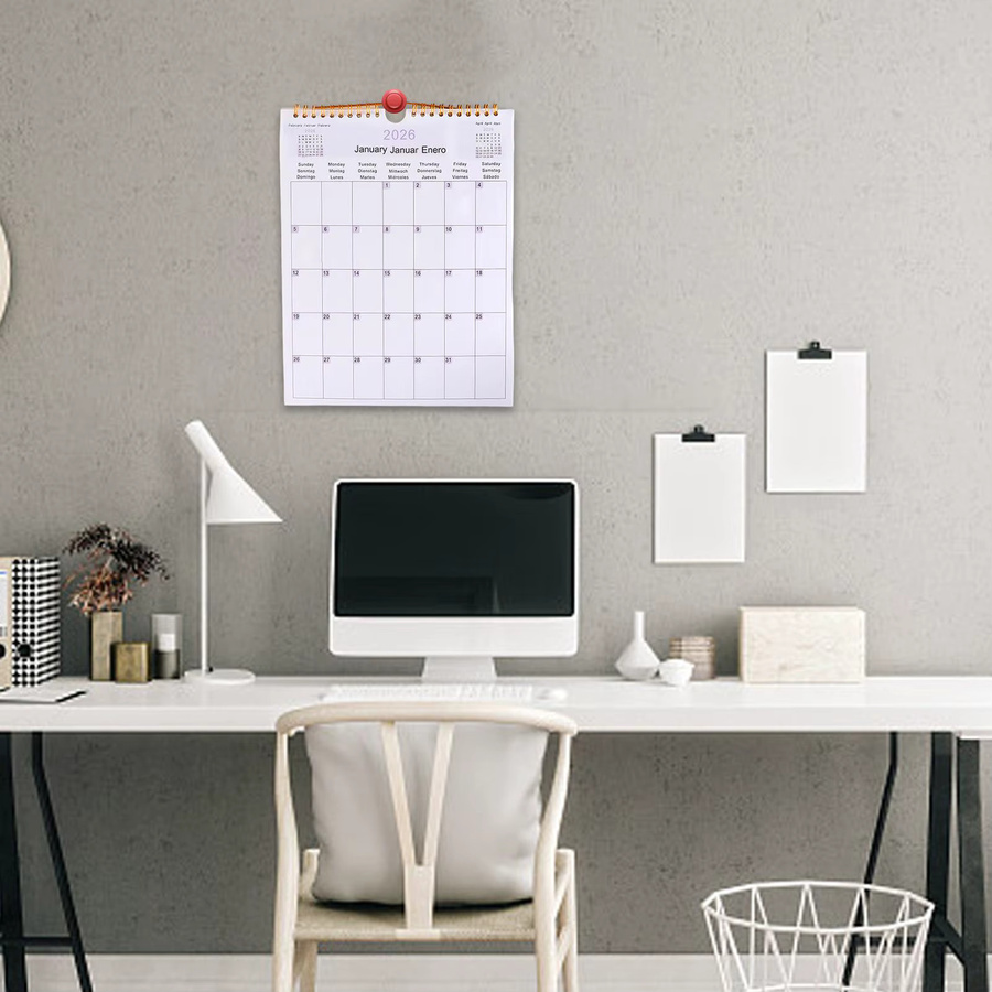 Wandkalender 2026 Mehrsprachiger Spulenkalender in Weiß für 12 Monate als moderner dekorativer Planer - Bild 3