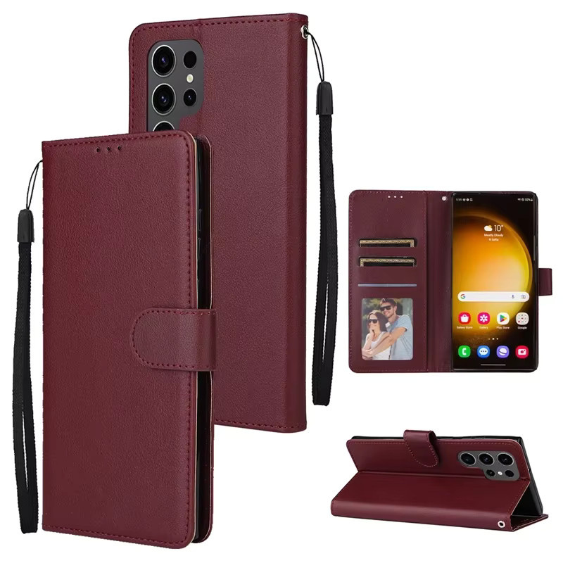 Magnetische Leder-Brieftasche mit Flip-Funktion und Kartenfach als wasserdichte Anti-Drop Schutzhülle für Samsung Galaxy S25 Ultra, S24 Plus und S24 FE in Rot - Bild 2