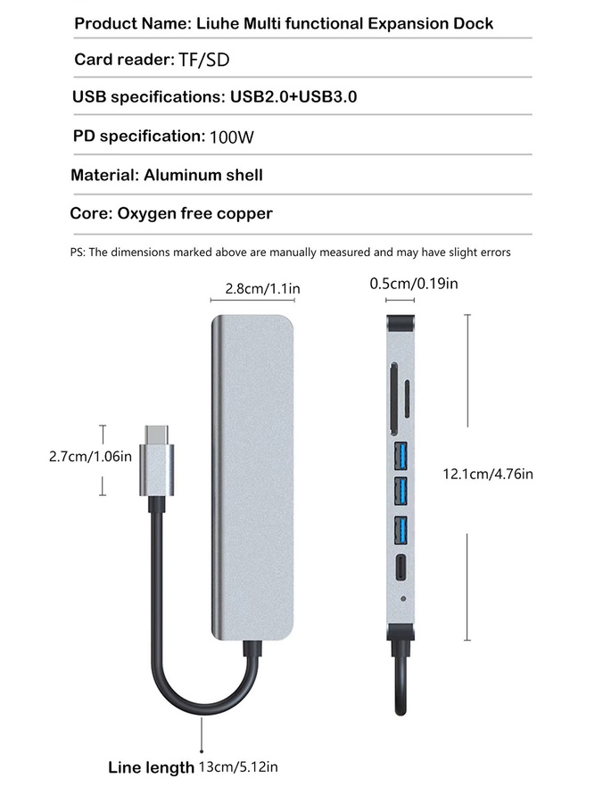 AKKHOO 7-in-1 USB-C Hub Multi-Port USB-Erweiterungsdock in Grau - Bild 5