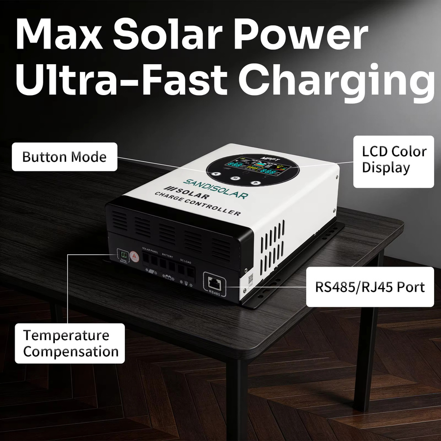 SANDISOLAR Smart MPPT Solar-Controller mit Farb-LCD-Bildschirm, 60A oder 100A, für 12V/24V/36V/48V Systeme, Solarpanel-Batterieladegerät in Weiß - Bild 3