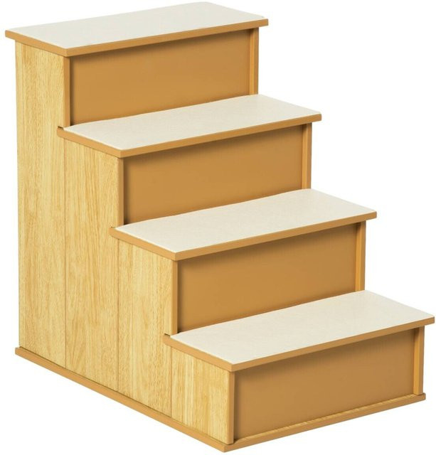 PawHut 4-stufige Haustiertreppe aus Holzoptik mit Plüschbezug in Braun und Beige, B/H/T: 59 x 54,2 x 40 cm - Bild 1