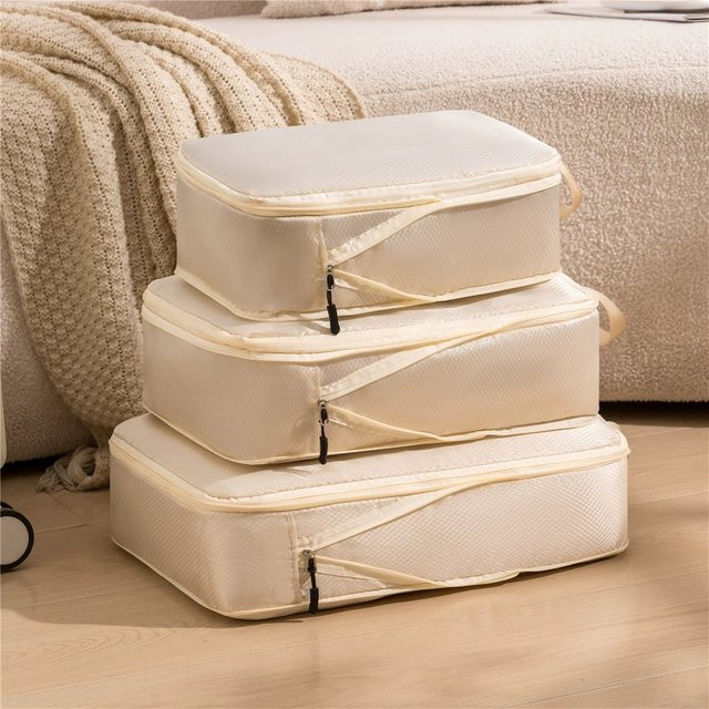OlarHike Set aus 3 Kompressions-Verpackungswürfeln für Reiseutensilien in Grau und Beige - Bild 1