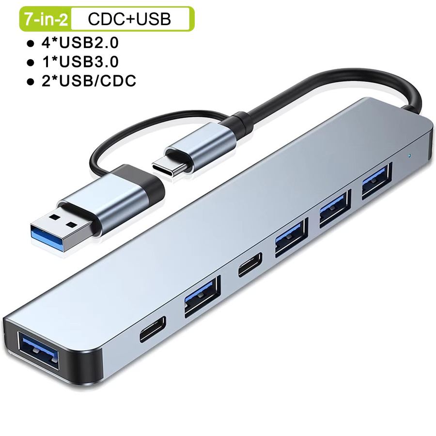 Congdi 7-in-1 USB-C-Hub aus Aluminium in Silber mit 5 USB 3.0 und 2 USB-C Anschlüssen für MacBook, iPad und Laptop - Bild 6