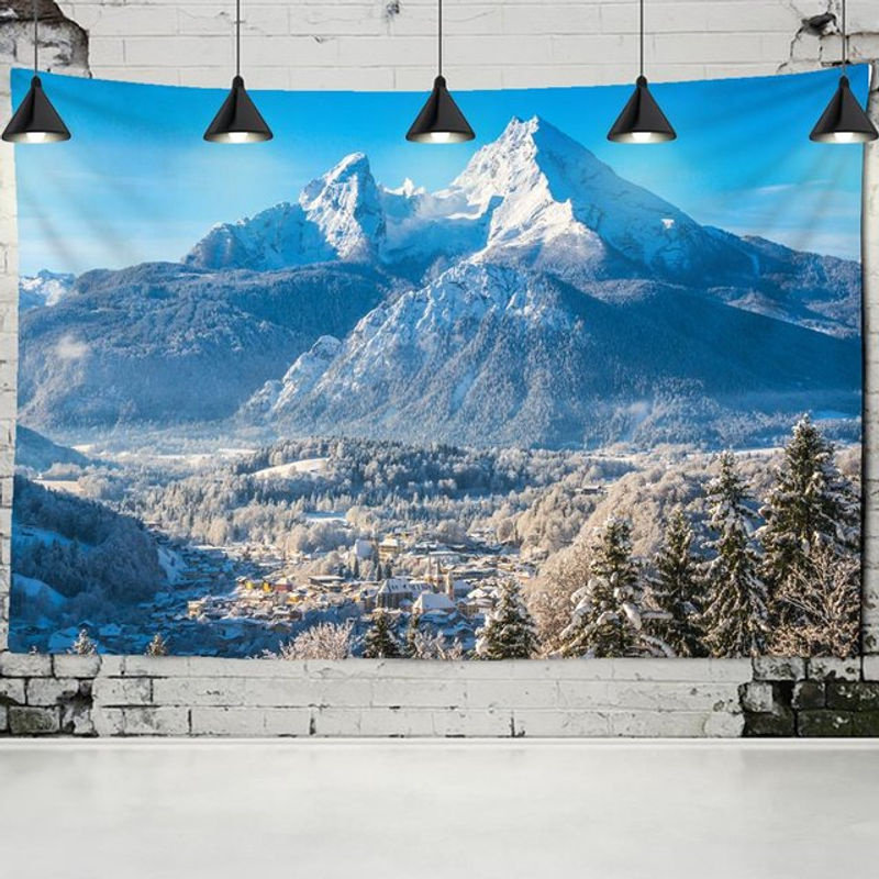 Bohemian Wandteppich mit Schneeberg-Landschaft und Fluss, mehrfarbiger Wandbehang aus Textil, B: 275 cm, H: 180 cm - Bild 4