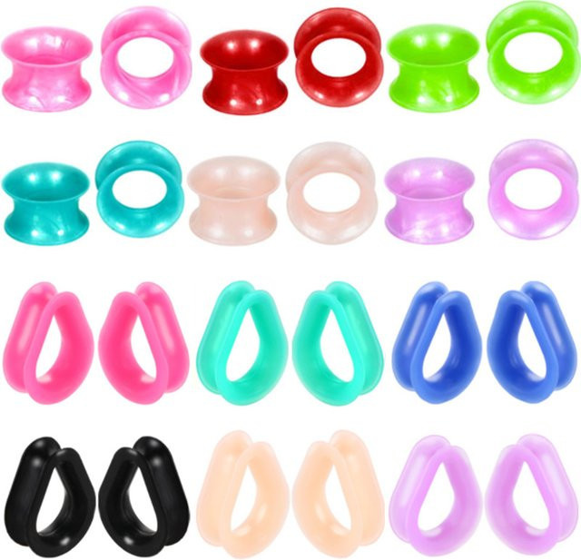Ohrstecker und Tunnel Set, Silikon, Bunt, Unisex, 4-30mm - Bild 1