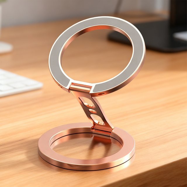 QGhappy Magnetischer MagSafe Telefonhalter mit doppelseitigem Fingerringständer und klappbarer Halterung in Silber - Bild 1