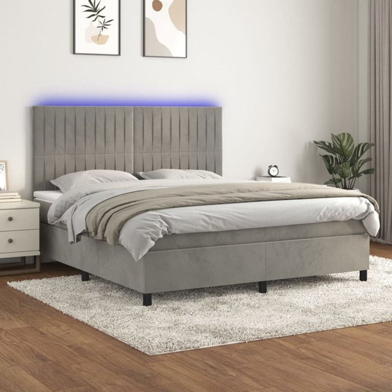 Vidaxl Boxspringbett Kontinentalbett mit Matratze und LED in Grau aus Samt, B/T: 180 x 200 cm - Bild 1