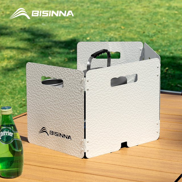 BISINNA Windschutzscheibe für 4-Platten-Gasherde, zusammenklappbarer Windschutz in Schwarz für Camping und Outdoor-Kochutensilien - Bild 1