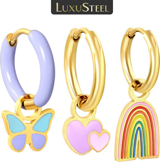 LUXUSTEEL Creolen Schmetterling Herz, Edelstahl, Bunt, Damen - Bild 1