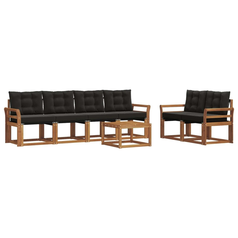 vidaXL Outdoor-Sofagarnitur 7-teilig aus Akazienholz mit Textilene und Kissen in Schwarz und Natur - Bild 2
