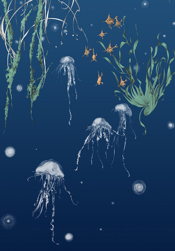 Edmond Petit Meeres-Tapete Méduses gauche in Marineblau aus Vlies - Bild 2