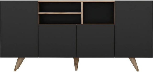 Vente-unique Sideboard Mostia in Schwarz und Natur im skandinavischen Design, Breite: 160 cm - Bild 1