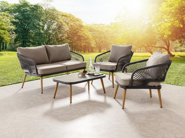 CHILLROI Loungemöbel-Set ATHEN 4tlg. in Seilgeflecht-Optik mit Polsterauflagen, Anthrazit und Grau - Bild 1