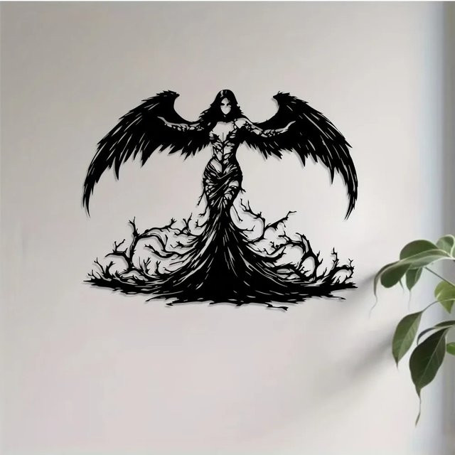 CIFBUY Gothic-Engel Wandkunst aus Metall in Schwarz für Innen und Außen - Bild 1