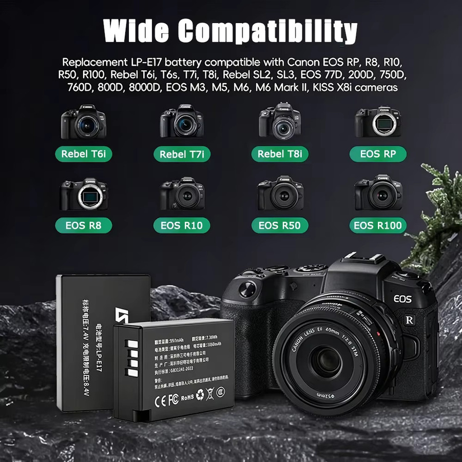 LP-E17 Akku mit Doppelladegerät für Canon EOS Kameras in Schwarz - Bild 3