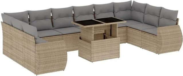 vidaXL 11-teilige Garten-Sofagarnitur in U-Form aus PE-Rattan mit beige-grauen Kissen und pulverbeschichtetem Stahlgestell - Bild 1