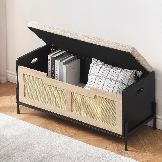Garvee Multifunktionaler Schuhschrank und Aufbewahrungsbank in Schwarz mit abnehmbarem Stoffkissen, Breite: 99,9 cm - Bild 1