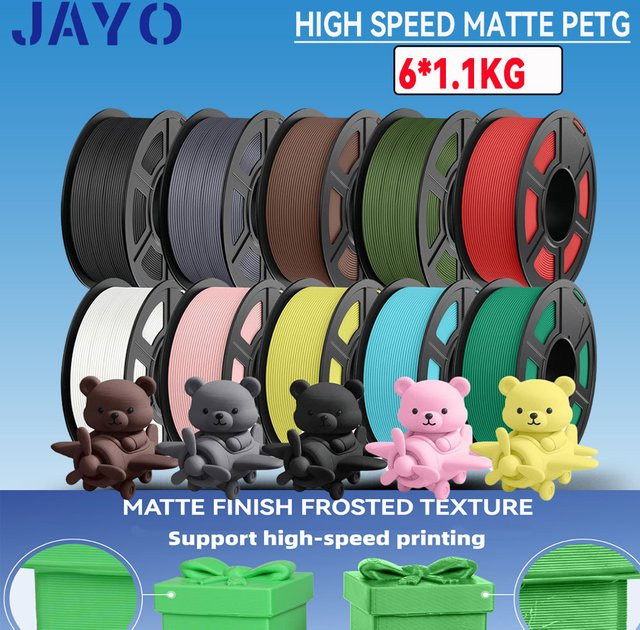 JAYO PETG 3D-Drucker-Filament 1,75 mm High-Flow Matte Effekt für Hochgeschwindigkeits-Druck, 6 Rollen, Multicolour - Bild 1