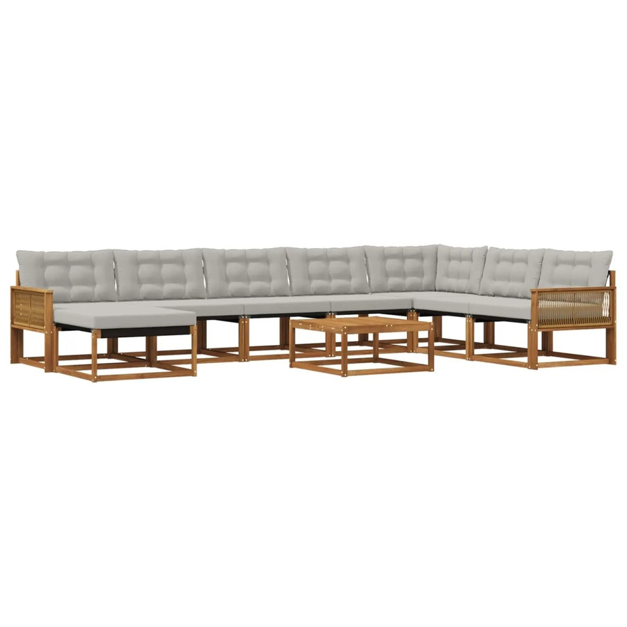 vidaXL Outdoor-Sofagarnitur L-Form aus Akazienholz mit Textilene und Kissen in Braun und Grau - Bild 2