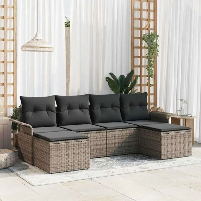vidaxl Garten-Sofa-Set aus Poly-Rattan mit Kissen und Stauraum in Grau, 6-teilig - Bild 1
