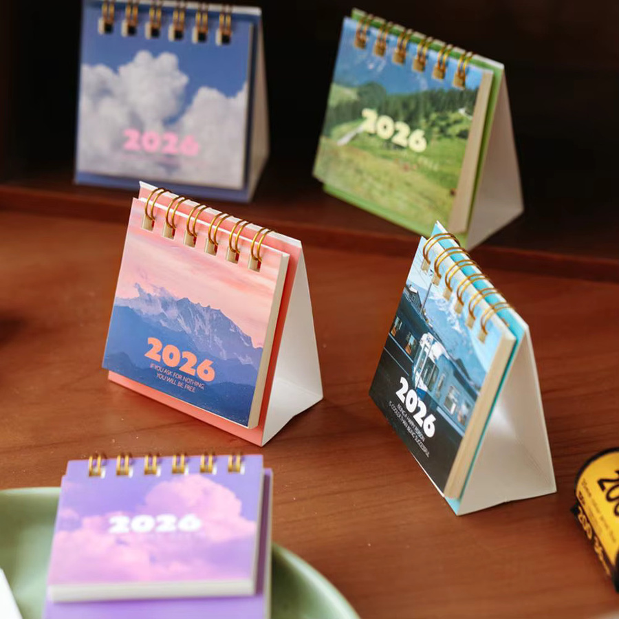 Mini-Tischkalender 2026 mit Landschaftsmotiven als Spulenkalender und Desktop-Planer in Blau und Mehrfarbig - Bild 3