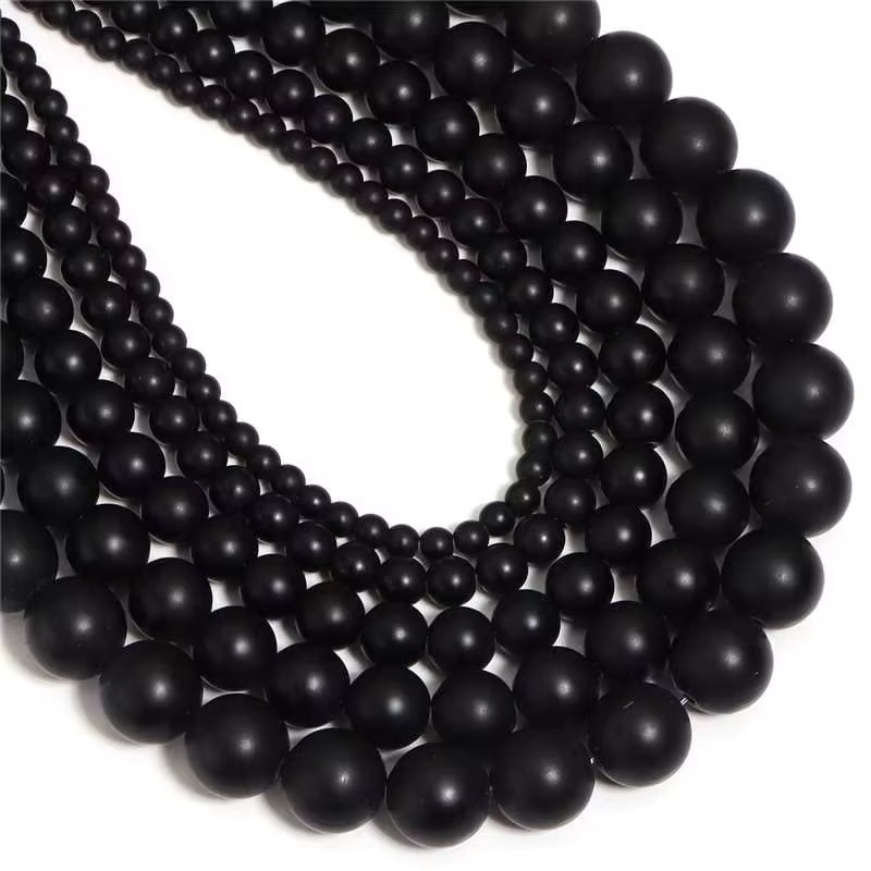 louleur Glassteinperlen, schwarz mattiert, rund, Unisex - Bild 5