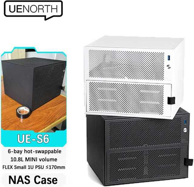 UENORTH UE-S6 NAS-Gehäuse in Schwarz mit sechs Steckplätzen für ITX-Motherboards und Hot-Swap-Unterstützung - Bild 1