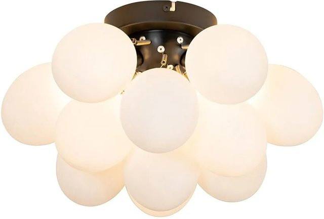 QAZQA Art Deco Deckenleuchte Uvas in Schwarz mit Opalglas, 3-flammig, dimmbar - Bild 1