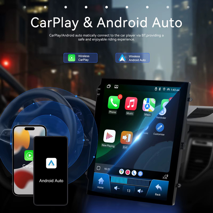Podofo 9,7 Zoll Autoradio mit kabellosem CarPlay und Android Auto, 2-DIN Multimedia-Stereo in Schwarz mit GPS, WIFI, Bluetooth und Mirrorlink - Bild 2