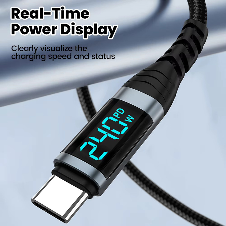 NNBILI USB-C zu USB-C Schnellladekabel mit digitalem Display, 240W Datenkabel in Schwarz für iPhone 16 17 Pro, Huawei, iPad und Laptop - Bild 3