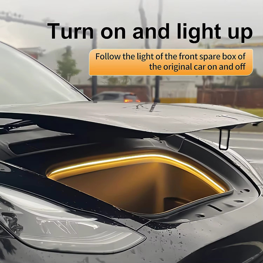 AnautosL LED Umgebungsumrandung für Tesla Modell 3 und Model Y 2021-2023, flexible Silikon Lichtleiste für den Frunk, 12 V - Bild 6