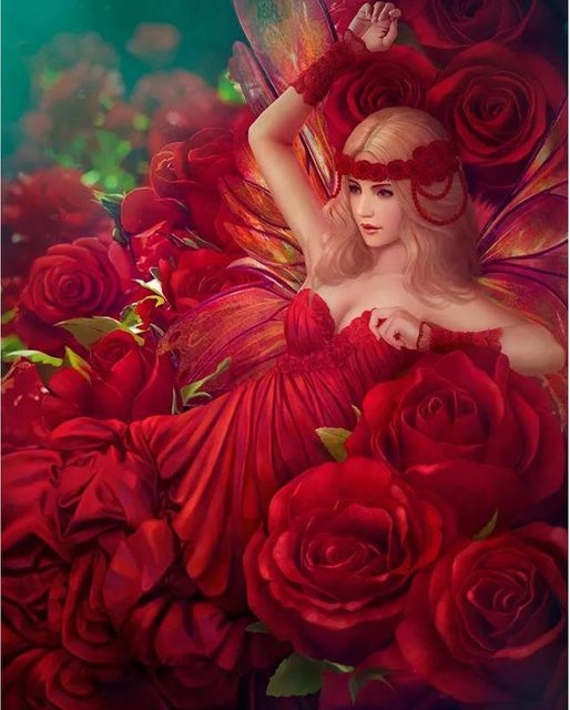 FIYO 5D Diamant-Gemälde Schönheit und Rose, moderne florale Diamant-Stickerei mit runden Steinen, Farbe: Braun und Rot, B x H: 20 x 30 cm - Bild 1
