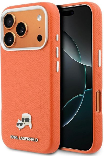 Karl Lagerfeld MagSafe Hülle für Apple iPhone 17 Pro Max, Karl & Choupette Head's Pin, Orange - Bild 1