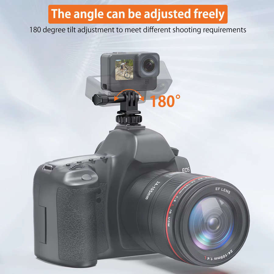 VRIG AC24 Stativhalterung mit 180 Grad Verstellbarkeit und Cold Shoe Mount Adapter für GoPro Hero 12, 11, 10 und 9, Schwarz - Bild 4