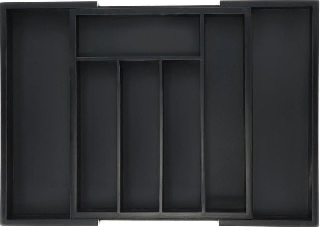 Relaxdays Besteckkasten aus Bambus und MDF, Schwarz, Ausziehbar, B: 33,5 cm, T: 29,5 cm, H: 5 cm - Bild 1