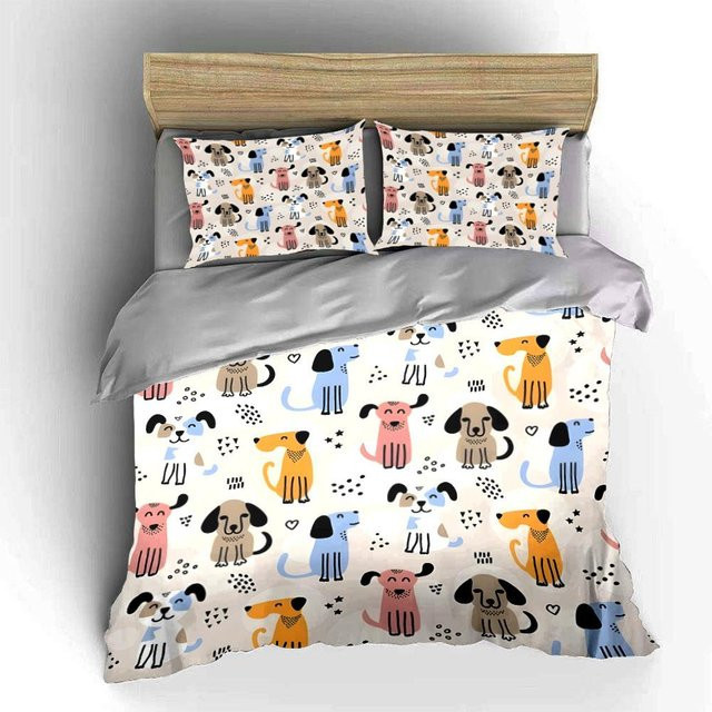 Dreiteiliges Bettwäsche-Set mit Hundemuster in Multicolour, Microfaser, B/H: 140 x 210 cm - Bild 1