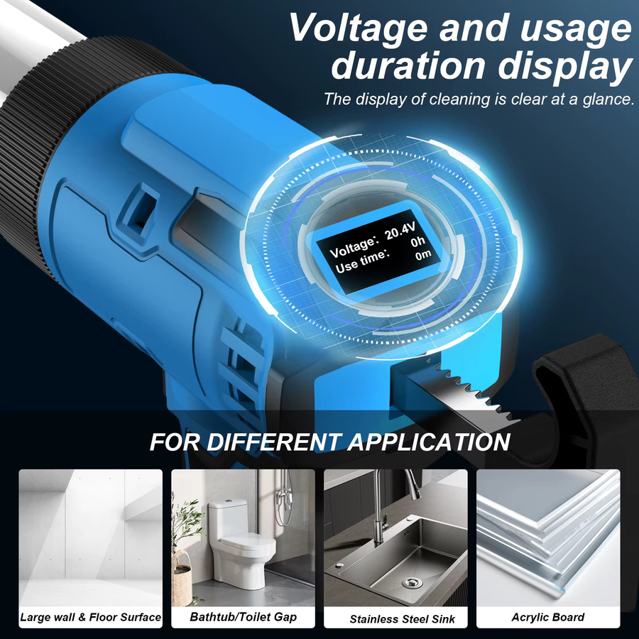 TKKEACE Elektrische kabellose Kartuschenpistole mit 6 Geschwindigkeiten und LED-Licht, Silikon-Dichtmittel- und Klebstoffspender, kompatibel mit Makita 18V Akku, Gelb-Blau - Bild 2