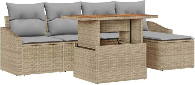 vidaXL Garten-Sofa-Set aus Poly-Rattan in Beige, 6-teiliges L-Shape Lounge-Set mit 3-Sitzer-Sofa, Ottoman, Couchtisch und integriertem Sitzkissen-Speicher - Bild 1