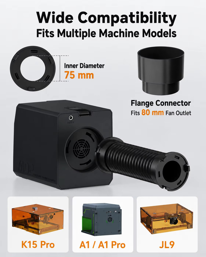 Carverall MD2 Rauchfilter für Lasergravierer in Schwarz mit 3-Stufen-Lüfter und austauschbarem Filter für K15PRO JL9 A1PRO - Bild 4