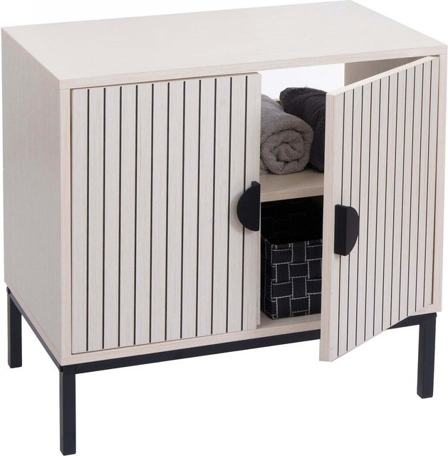 Waschbeckenunterschrank MCW-O42 Badezimmer Schrank mit 2 Türen aus MDF Melamin in Holzoptik beige, B/T/H: 62 x 35 x 63 cm - Bild 1