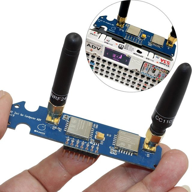 CJSD 2-in-1 RF-Modul für M5Stack Cardputer mit NRF24 und CC1101 Dualband-Board für verbesserte Antennenstabilität bei 2,4 GHz und 433 MHz Signalen in Blau - Bild 1
