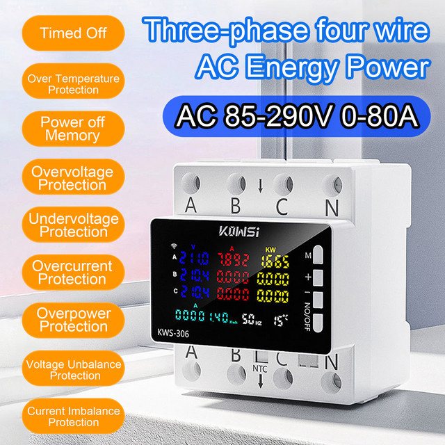 TUYA Smart Wifi oder No Wifi 3-Phasen Energie-Messgerät für die DIN-Schiene, AC 85-290 V Stromüberwachungsschalter in Weiß - Bild 1
