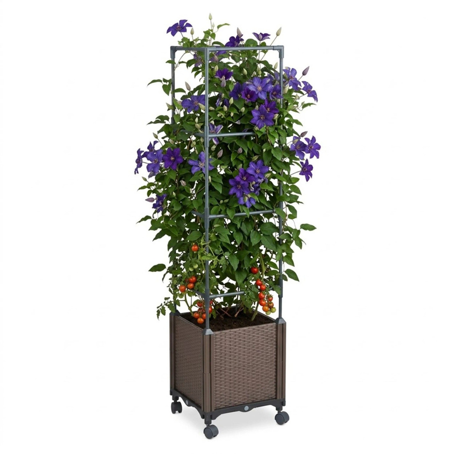 Relaxdays Pflanzkübel aus Kunststoff und Stahl mit Spalier und Rollen in Anthrazit, Höhe: 135 cm, Breite: 30 cm, Tiefe: 30 cm - Bild 2