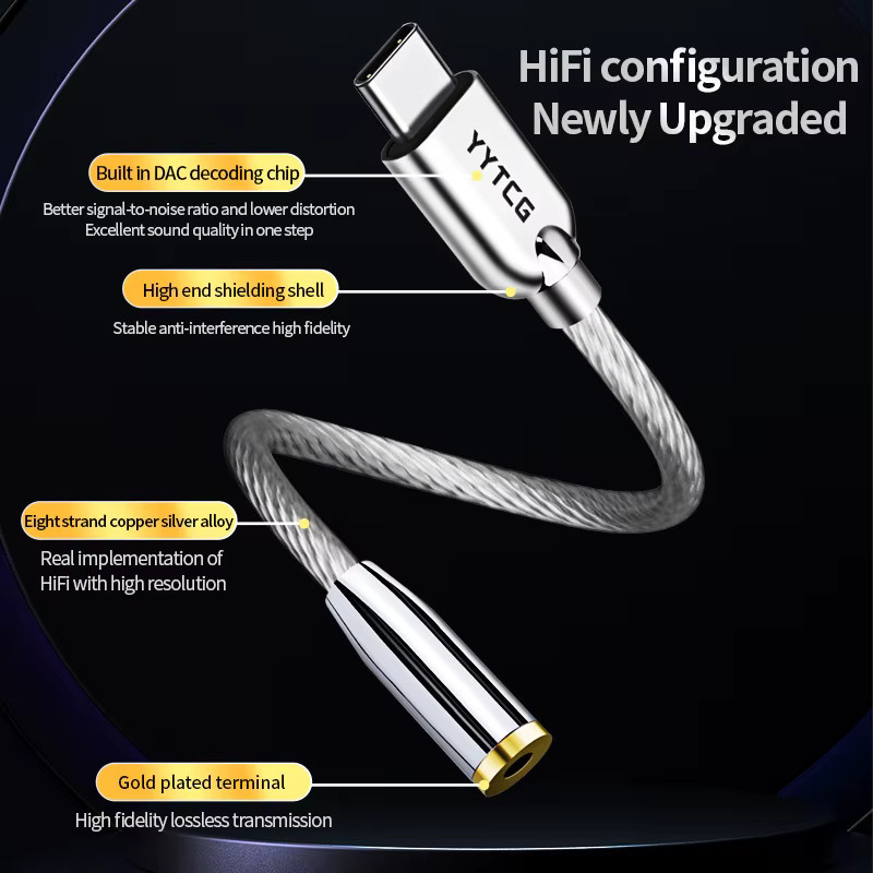 YYTCG USB Typ C auf 3,5 mm Klinke Kopfhörer Adapter mit DAC Chip in Silber - Bild 4