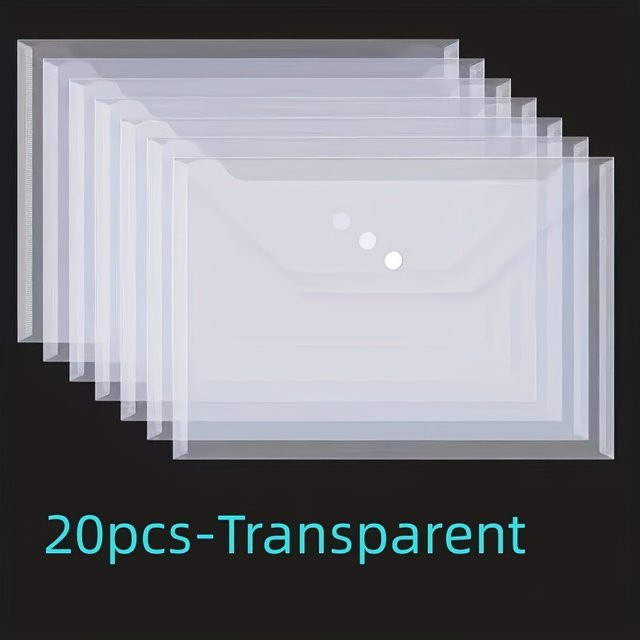 20 Stück transparente Umschlagordner mit Druckknopf im A4-Format aus Kunststoff für Schule und Büro - Bild 1