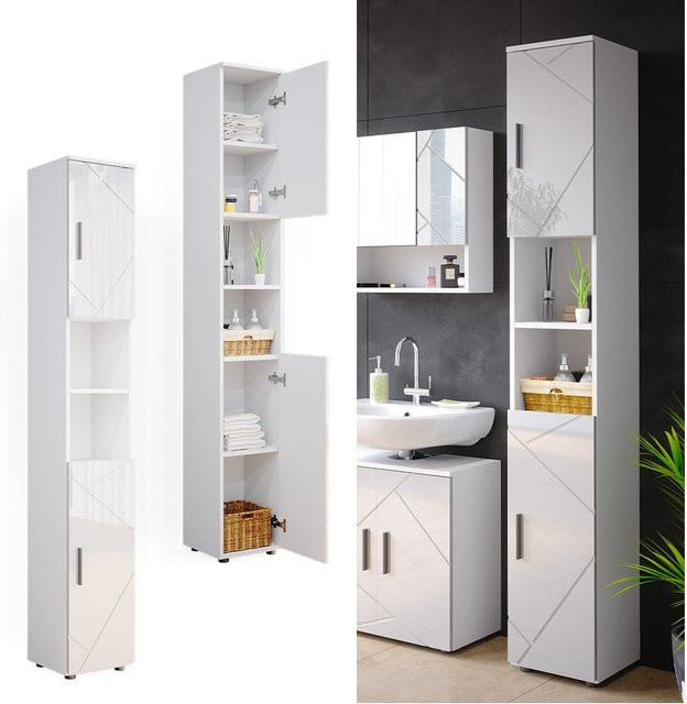 Vicco Badschrank Irma Hochschrank in Weiss Hochglanz B/T/H: 30 x 30 x 192 cm - Bild 1