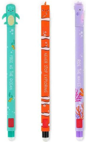 MANGZHONG 3er Set Radierbare Gel-Stifte mit Cartoon-Motiven Seepferdchen Clownfisch und Schildkröte in Multicolour - Bild 1