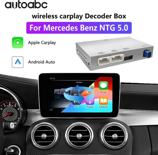AUTOABC CarPlay Android Auto Autoradio mit Mirror Link für Mercedes-Benz NTG5.0 Klasse A, B, C, E, GLA, GLC in Schwarz - Bild 1