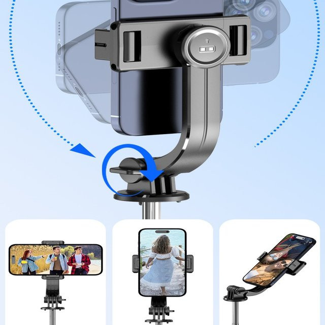 FANGTUOSI Selfie-Stick-Stativ mit Bluetooth-Fernbedienung, 6-teilige ausziehbare Stange, 360 Grad drehbar, mit optionaler Beleuchtung für Handy-Vlogs, Schwarz - Bild 1