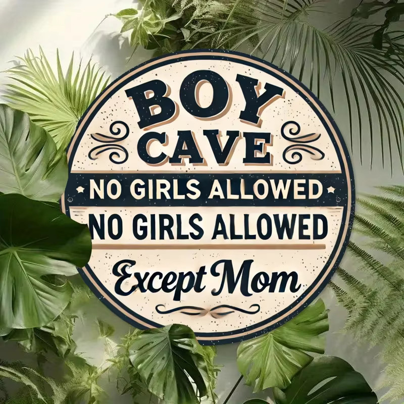 Rundes Vintage-Blechschild Potdemiel Boys Cave Girls Not Allowed Except Mom in Mehrfarbig - Bild 2
